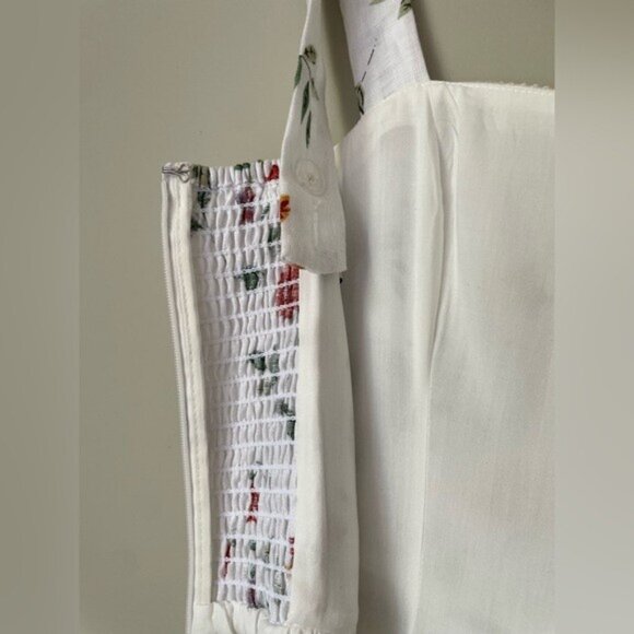 NEW Reformation Everett Linen Midi Dress Corsini White Multi Floral | US 0 UK 4 - Picture 10 of 16